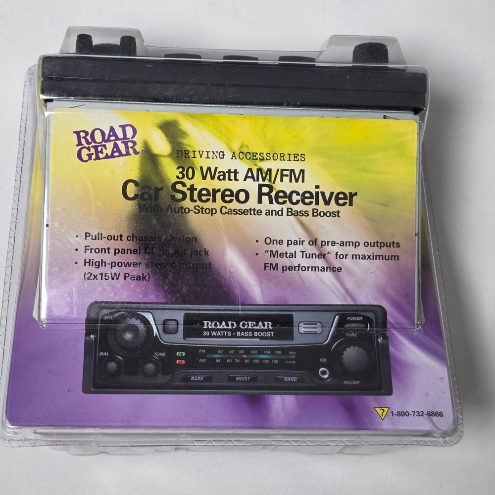 Road Gear RGCMP Car Stereo Receiver 30W AM/FM Cassette Bass Boost Black Vintage